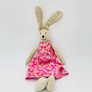 RARE Jellycat Little Linen Bunny Plush Rabbit Pink Floral Corduroy Dress